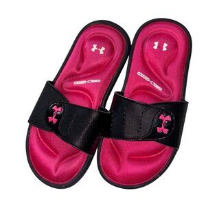 Under Armour UA Ignite IX Girls Slides/Sandals-Pink/Black-Size 2Y-GUC